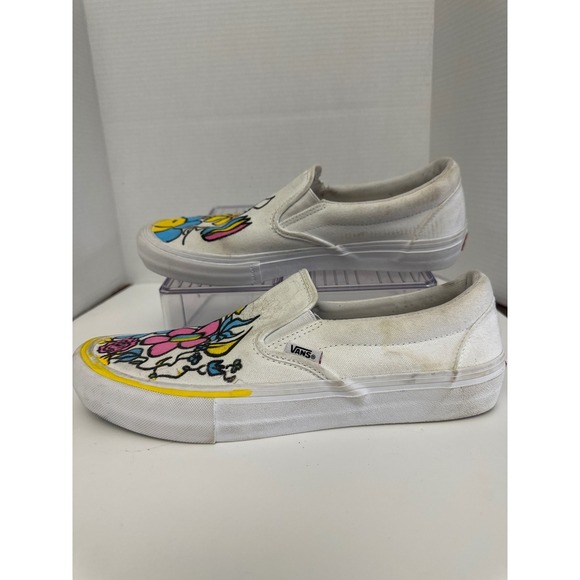 Vans Floral Slip On Sneakers Custom Painted Shoes Casual Skate Mens Size‎ - Picture 3 of 6